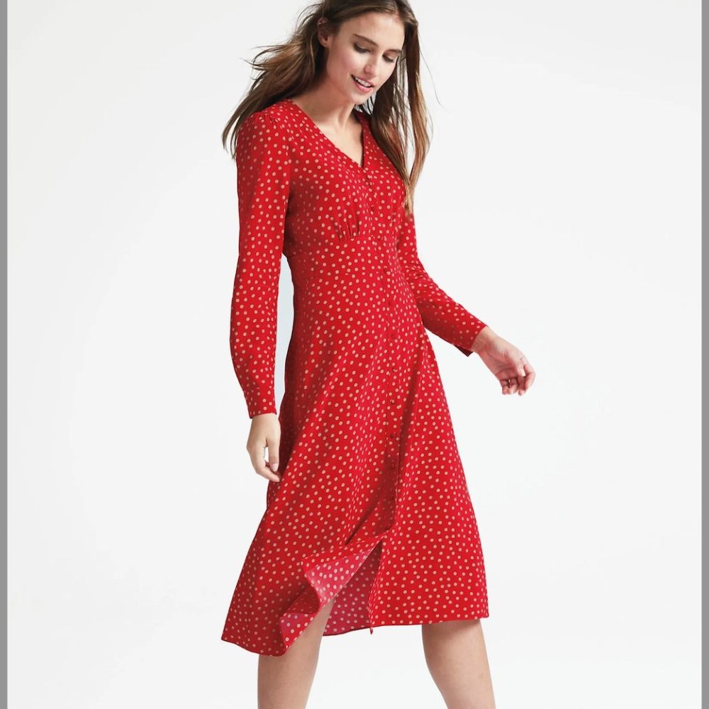 BODEN red Elsie polka dot long sleeve midi dress